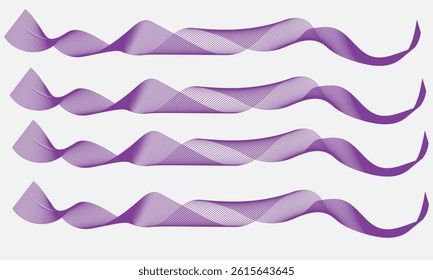 Abstract blue and purple smooth flowing wave lines on a white background. Dynamic sound wave element design.


























