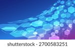 Abstract blue and purple technology background with transparent hexagons in motion. Futuristic geometric design for innovation, science, and digital concepts.