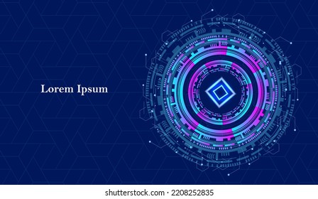 abstract blue purple technology circle, futuristic pattern, geometric navy background, scientific concept