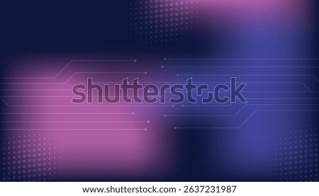 Abstract blue and purple technology with halftones and fiber optics circuit lines.Vector illustration.
