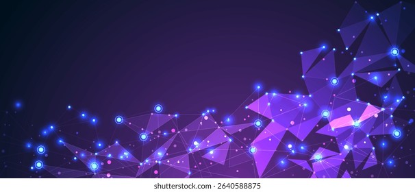 Abstract blue purple triangle mesh network connect fechnology futuristic background vector illustration.