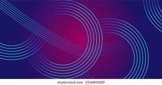Abstract Blue and Purple Wave Line Art with Overlapping Circle Patterns - Modern Geometric Background Design for Digital Projects and Wallpapers