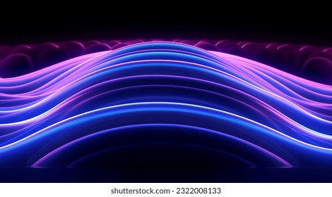 Abstract blue and purple wavy lines background. 3D render of a colorful, fluid, and dynamic scene.