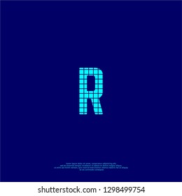 abstract blue R logo letter in square lines shape design concept