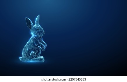 Abstract blue rabbit. 2023 animal symbol of the year. Low poly style design. Abstract geometric background. Wireframe light connection structure. Modern 3d graphic concept. Vector illustration.