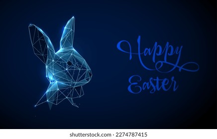 Abstract blue rabbit head. Easter Bunny. Low poly style design. Abstract geometric background. Wireframe light connection structure. Modern 3d graphic concept. Vector illustration