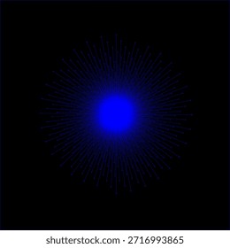 Vetor de raios de luz radial azul abstrato com centro brilhante no fundo escuro, adequado para tecnologia, energia digital, visualização de dados e design de interface futurista