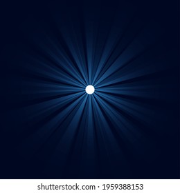 Abstract blue radial space tunnel into hyperspace. Blue glowing rays converging to a point. Vector background.