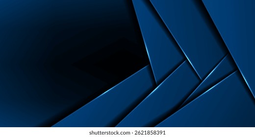 Abstract blue random triangle shapes on dark background.
