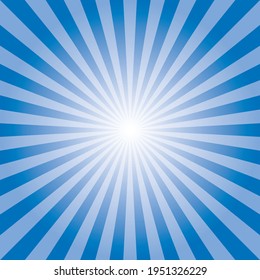 Abstract Blue rays background. Retro style sunburst backdrop. Blue sunburst with light flare in the center. Background design element for multipurpose use.