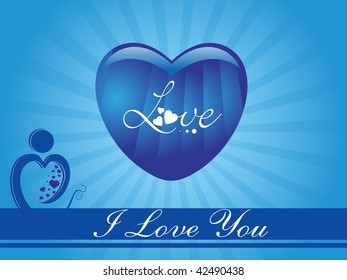 abstract blue rays background with romantic heart
