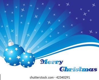 abstract blue rays background with set of christmas ball