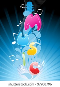abstract blue rays background with wave, musical note