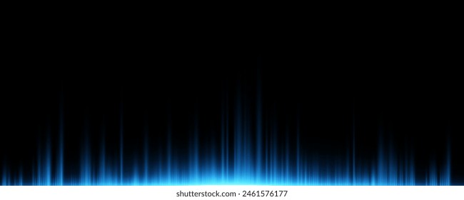 Abstract blue rays of light on the horizon isolated on a black background. Light effect. Vector illustration. EPS 10.