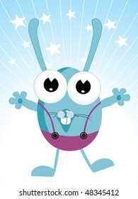 abstract blue rays, star background with cartoon egg