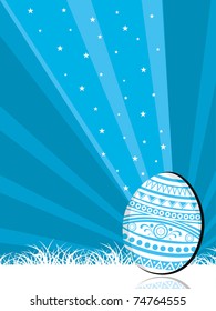 abstract blue rays, twinkle star background with isolated blue decorated egg