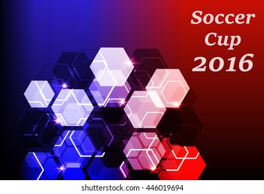 Abstract blue and red background with soccer ball