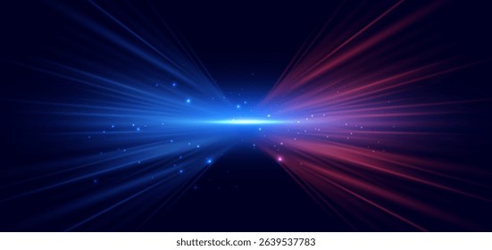 Abstract blue and red beam diagonal on dark blue background. Speed motion moving movement concept. Vector illustration.