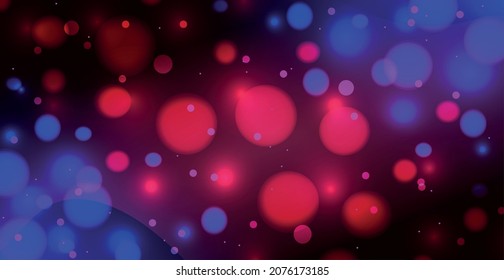 Abstract blue and red bokeh background with defocused circles and glitter. Decoration element for Christmas and New Year holidays, greeting cards, web banners, posters - Vector illustration