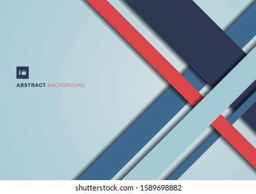 Abstract blue and red color geometric shape overlapping 3D dimension background. Template modern flat material. Vector illustration