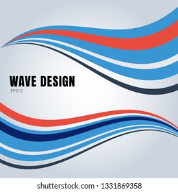 Abstract blue and red color smooth waves design on white background. Vector illustration