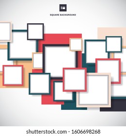 Abstract blue, red colorful square frame overlapping on white background. Vector illustration