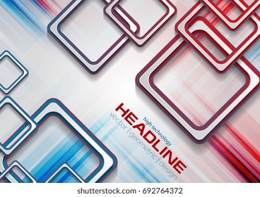 Abstrakte, blaue und rote Kontrastquadrate, techfarbener Unternehmenshintergrund. Minimales geometrisches Design der Vektorgrafik