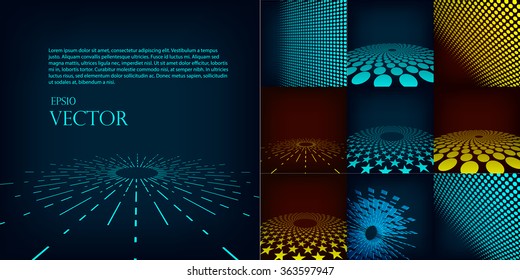 abstract blue, red and cyan digital vector background posters. Template gradient, circles dots effect. Flares, mesh and halftone. Design pattern for promotion, business and marketing glow illustration