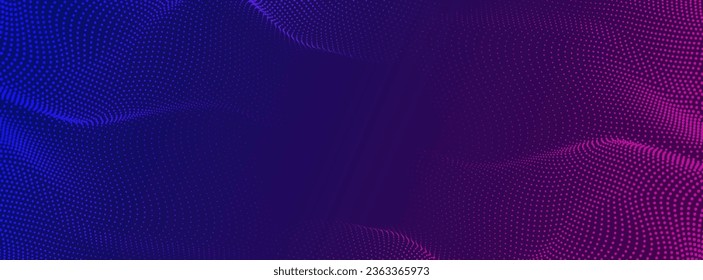 Abstract blue and red dynamic wavy line dotted texture ,Dark blue background with copy space. Modern futuristic simple dots pattern