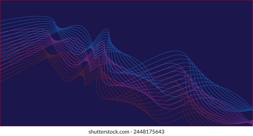 Abstract blue and red dynamic wavy line dotted texture ,Dark blue background with copy space. 