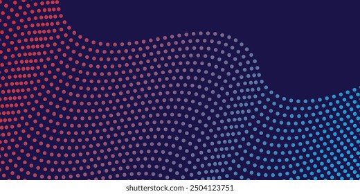 Abstract blue and red dynamic wavy line dotted texture ,Dark blue background with copy space. Modern futuristic simple dots pattern. EPS10