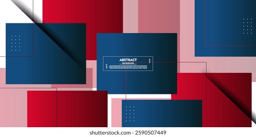 Abstract blue and red geometric background overlapping template vector with dynamic and simple square pattern. Colorful background with trendy shape design. Vector Eps10