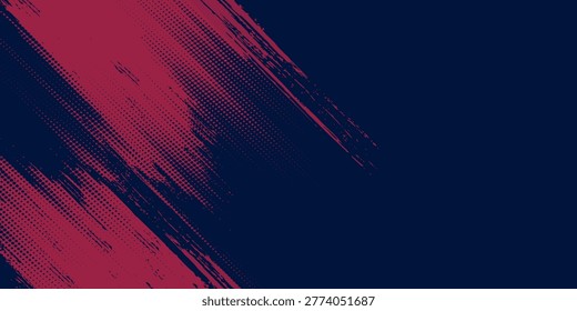 Abstract blue and red geometric composition. Red Gradient Brush grunge strokes and Halftone. 