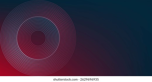 Abstract blue red gradient background with glowing geometric lines. Modern shiny circle line pattern. Futuristic technology concept. Suit for poster, banner, brochure, cover, web. Vector illustration