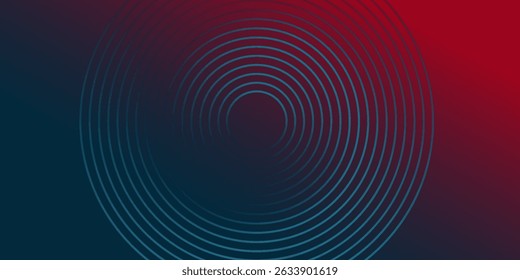 Abstract blue red gradient background with glowing geometric lines. Modern shiny circle line pattern. Futuristic technology concept.