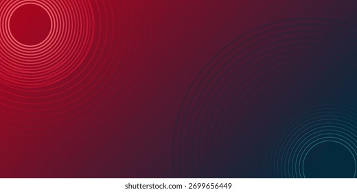 Abstrakter Hintergrund mit blaurotem Farbverlauf und leuchtenden geometrischen Linien. Modernes glänzendes Kreislinienmuster. Futuristisches Technologiekonzept. Design, digital, dynamisch, Effekt, futuristisch