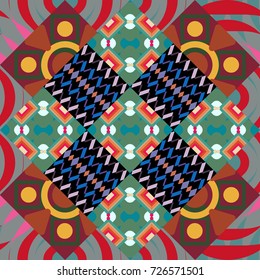 Abstract blue, red and green image with a squares. Vector illustration. Digital art abstract seamless pattern.