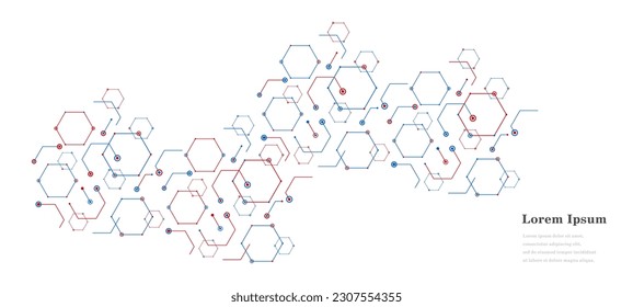 abstract blue red hexagon, geometric texture background, scientific technology, network concept