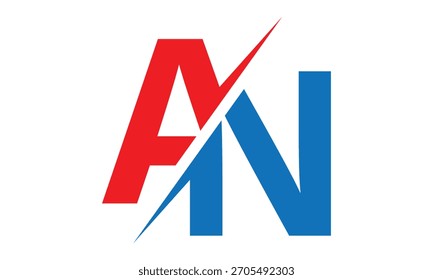 Logotipo abstracto de la letra AN roja azul.