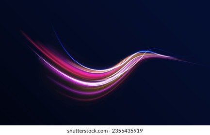 Resumen de fondo de movimiento de luz azul y roja. Líneas eléctricas de remolque, efecto neón. La neón desdibujó los círculos en movimiento. PNG vectores luz rosa y púrpura líneas girando en espiral.