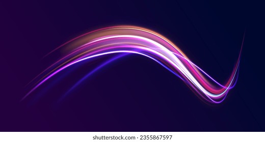 Resumen de fondo de movimiento de luz azul y roja. Líneas eléctricas de remolque, efecto neón. La neón desdibujó los círculos en movimiento. PNG vectores luz rosa y púrpura líneas girando en espiral.