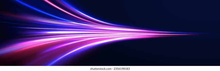 Abstract blue and red light motion background. Electric swirl lines, neon light effect. Neon blurred circles in motion. PNG vector light pink and purple lines swirling in a spiral.