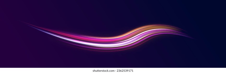 Resumen de fondo de movimiento de luz azul y roja. Líneas eléctricas de remolque, efecto neón. La neón desdibujó los círculos en movimiento. PNG vectores luz rosa y púrpura líneas girando en espiral.