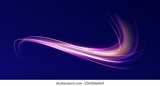 Abstract blue and red light motion background. Electric swirl lines, neon light effect. Neon blurred circles in motion. PNG vector light pink and purple lines swirling in a spiral.