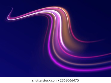 Abstract blue and red light motion background. Electric swirl lines, neon light effect. Neon blurred circles in motion. PNG vector light pink and purple lines swirling in a spiral.