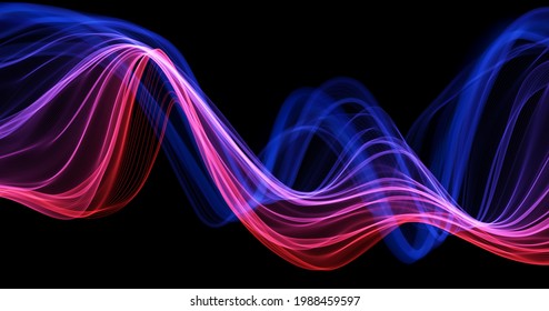 Abstract blue and red lines background. Flow dynamic wave. Digital data structure. Future mesh or sound wave. Motion visualization. Magic vector illustration.