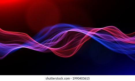 Abstract blue and red lines background. Flow dynamic wave. Digital data structure. Future mesh or sound wave. Motion visualization. Magic vector illustration.