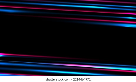 Resumen de la velocidad de iluminación del neón azul y rojo efecto de movimiento borroso sobre el fondo negro. Concepto tecnológico futurista. Ilustración del vector