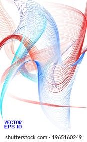 Abstract Blue and Red Pattern with Waves. Striped Linear Texture. Vector. 3D Illustration