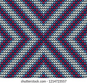 Abstract blue and red seamless knitting pattern background